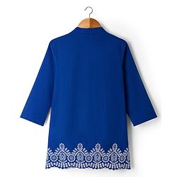 Pine Kids 100% Cotton Woven Full Sleeves Floral Embroidered Indo Western Set - Blue