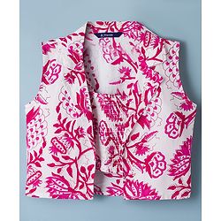 Pine Kids Viscose Woven Sleeveless Floral Printed Co-Ords  Indo Western Set - Pink & White