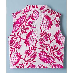 Pine Kids Viscose Woven Sleeveless Floral Printed Co-Ords  Indo Western Set - Pink & White