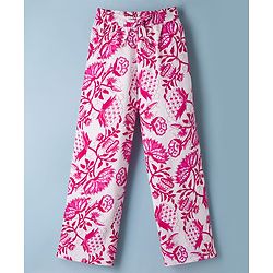 Pine Kids Viscose Woven Sleeveless Floral Printed Co-Ords  Indo Western Set - Pink & White