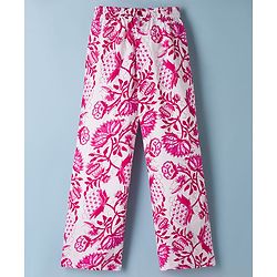 Pine Kids Viscose Woven Sleeveless Floral Printed Co-Ords  Indo Western Set - Pink & White
