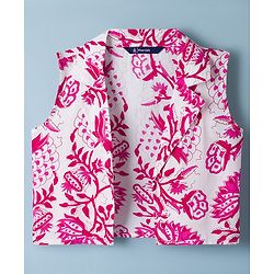 Pine Kids Viscose Woven Sleeveless Floral Printed Co-Ords  Indo Western Set - Pink & White