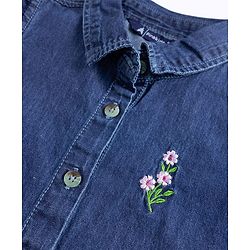 Pine Kids Cotton Woven Sleeveless Top With Floral Embroidery - Blue