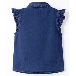 Pine Kids Cotton Woven Sleeveless Top With Floral Embroidery - Blue