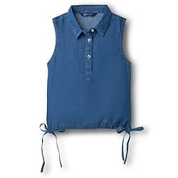 Pine Kids Cotton Woven Sleeveless Solid Colour Top with Knot - Blue