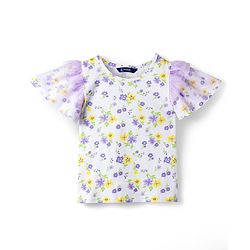 Pine Kids 100% Cotton Knit Half Flutter Sleeves Floral Printed Top - Multicolour