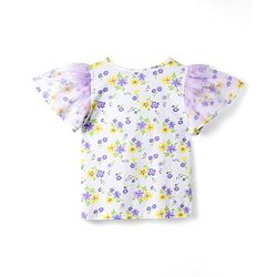 Pine Kids 100% Cotton Knit Half Flutter Sleeves Floral Printed Top - Multicolour