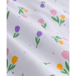 Pine Kids 100% Cotton Knit Half Flutter Sleeves Floral Printed Top - Multicolour