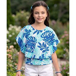 Pine Kids 100% Cotton Knit Half Sleeves Tropical Theme Printed Top - Blue