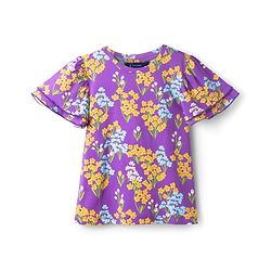 Pine Kids Cotton Knit Half Flutter Sleeves Floral Printed Top  - Lilac, Blue & Yellow