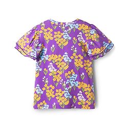 Pine Kids Cotton Knit Half Flutter Sleeves Floral Printed Top  - Lilac, Blue & Yellow