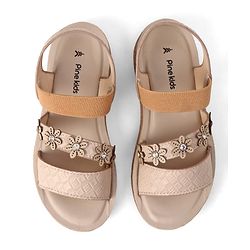 Pine Kids Slip-on Sandals with Floral Design in Beige