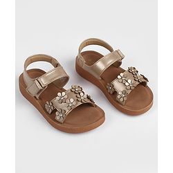 Pine Kids Velcro Closure Sandal With Floral Applique -  Golden