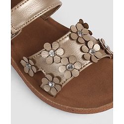 Pine Kids Velcro Closure Sandal With Floral Applique -  Golden