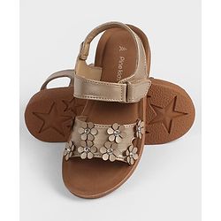 Pine Kids Velcro Closure Sandal With Floral Applique -  Golden