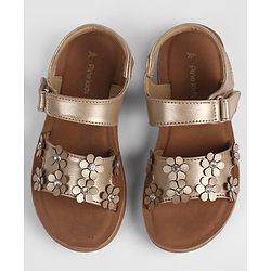 Pine Kids Velcro Closure Sandal With Floral Applique -  Golden