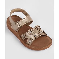 Pine Kids Velcro Closure Sandal With Floral Applique -  Golden