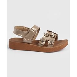 Pine Kids Velcro Closure Sandal With Floral Applique -  Golden