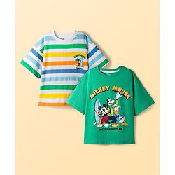 Pine Kids Disney 100% Cotton Knit Drop Shoulder Half Sleeves T-Shirts With Mickey Mouse & Friends Graphics Pack of 2- Multicolour