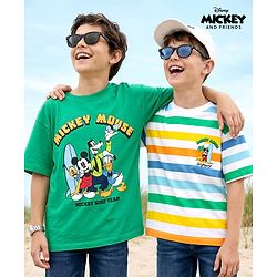 Pine Kids Disney 100% Cotton Knit Drop Shoulder Half Sleeves T-Shirts With Mickey Mouse & Friends Graphics Pack of 2- Multicolour
