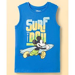 Pine Kids Disney Single Jersey Knit Sleeveless Tank T-Shirts with Mickey Mouse & Friends Graphic & Foil Detailing Pack of 2 - White & Blue