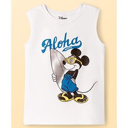 Pine Kids Disney Single Jersey Knit Sleeveless Tank T-Shirts with Mickey Mouse & Friends Graphic & Foil Detailing Pack of 2 - White & Blue