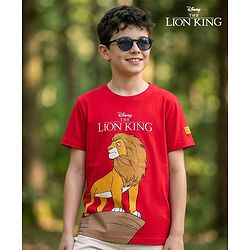 Pine Kids Disney Single Jersey Knit Half Sleeves T-Shirt with Lion King Graphic - Red