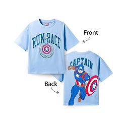 Pine Kids Marvel 100% Cotton Knit Half Sleeves T-Shirt With Front & Back Captain America Graphic - Blue