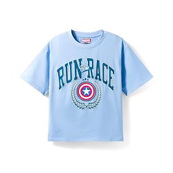 Pine Kids Marvel 100% Cotton Knit Half Sleeves T-Shirt With Front & Back Captain America Graphic - Blue