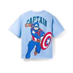 Pine Kids Marvel 100% Cotton Knit Half Sleeves T-Shirt With Front & Back Captain America Graphic - Blue