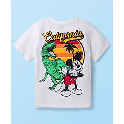 Pine Kids Disney Single Jersey Knit Half Sleeves T-Shirt with Front & Back Mickey & Dino Graphic - White