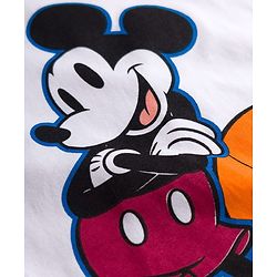 Pine Kids Disney Single Jersey Knit Drop Shoulder Half Sleeves T-Shirt with Mickey Mouse Graphic - White