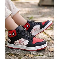 Pine Kids Marvel Lace Up Casual Shoes With Spider-Man Graphics - Black