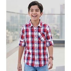 Pine Kids 100% Cotton Woven Full Sleeves Checks Shirt - Red