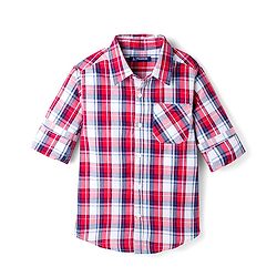 Pine Kids 100% Cotton Woven Full Sleeves Checks Shirt - Red