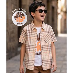 Pine Kids 4-5Y Male Multicolour 100% Cotton Woven Half Sleeves Checks Shirt With Sleeveless Tank T-Shirt