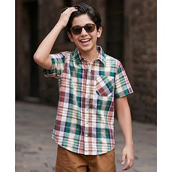 Pine Kids 100% Cotton Woven Half Sleeves Multicolour Checks Shirt for Boys 4-5Y