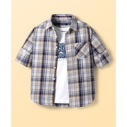 Pine Kids Cotton Woven Full Sleeves Checks Shirt With Printed Inner Tee - Multicolor