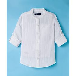 Pine Kids Cotton Woven Full Sleeves Mandarin Collar Solid Shirt - White