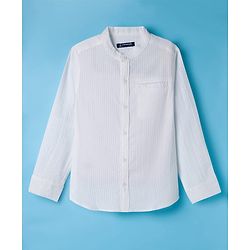 Pine Kids Cotton Woven Full Sleeves Mandarin Collar Solid Shirt - White