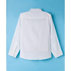 Pine Kids Cotton Woven Full Sleeves Mandarin Collar Solid Shirt - White
