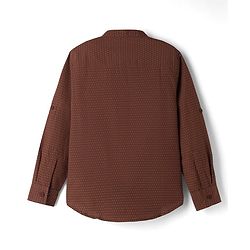 Pine Kids Cotton Woven Full Sleeves Mandarin Collar Printed Shirt - Brown