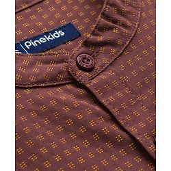 Pine Kids Cotton Woven Full Sleeves Mandarin Collar Printed Shirt - Brown