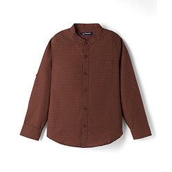 Pine Kids Cotton Woven Full Sleeves Mandarin Collar Printed Shirt - Brown