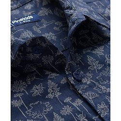 Pine Kids Cotton Knit Half Sleeves Shirt With Floral Printed - Navy Blue