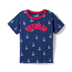 Pine Kids 100% Cotton Knit Half Sleeves Nautical Theme Printed  Co-Ords T-Shirt & Shorts Night Suit - Navy Blue