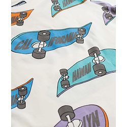 Pine Kids Single Jersey Knit Half Sleeves T-Shirt & Shorts Co-ord Night Suit With Skateboard Print - Off White