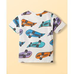 Pine Kids Single Jersey Knit Half Sleeves T-Shirt & Shorts Co-ord Night Suit With Skateboard Print - Off White