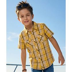 Pine Kids Cotton Woven Half Sleeves Checks Shirt - Yellow