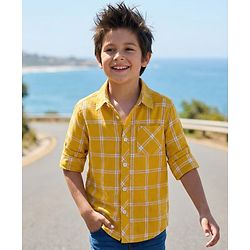 Pine Kids Cotton Woven Full Sleeves Checks Shirt - Yellow